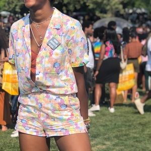 Linen Floral Print Short Set